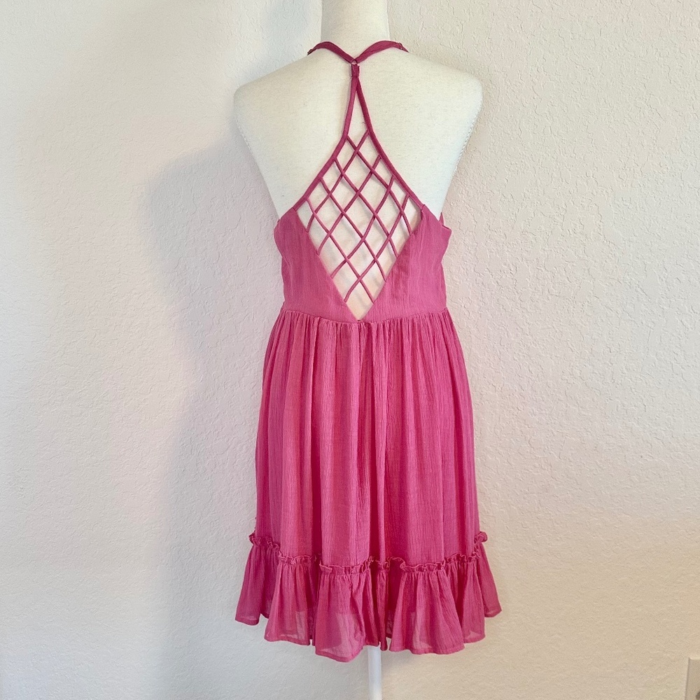 New In, Lattice Open Back Sleeveless Ruffled Mini Dress, Size S